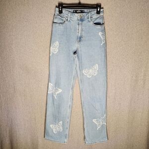 Hollister Light Blue Jeans with Butterfly Design
